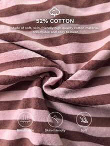 Women's Casual Cotton Striped Contrast Lapel Button Long Sleeve Loose T-Shirt For Fall/Winter Daily,Fall Winter Clothes,Winter Fall Outfit,Going Out - Pink and Brown - View 4