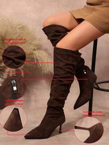 New Women's Fashion Elegant Pointed Toe High Heel Slouch Boots With Inner Zipper Over-The-Knee Slimming Boots - Coffee Brown - View 8