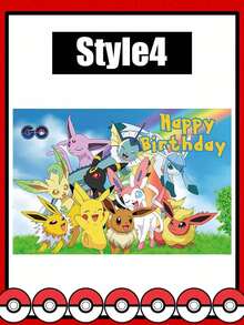 asmodee Pokemon Cartoon Birthday Background Banner, 4 High-Definition Digital Prints, Halloween, Christmas, Holidays, Daily Party Wall Decoration Atmosphere-Enhancing Banner Props - Multicolor - View 16