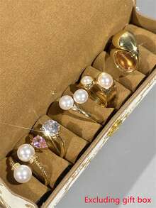 Set Of 5 Elegant Cubic Zirconia Rings, Women's Wedding Anniversary Gift (Gift Box Not Included) - 1# - View 6