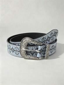 Medieval Style Vintage Leather Belt With Viking Style Pattern And Rivet Decoration, Nostalgic Punk Style, Suitable For Various Occasions. Diamond Grid Court Style PU (Polyurethane) Women's Belt For All Seasons - Light Grey - View 1
