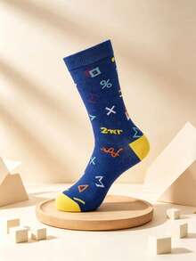 Men's Grey Patchwork Argyle Ribbed Cuff Cotton Sweat-Absorbent Breathable British Business Style Mid-Calf Socks For Office Commute - Multicolor - View 3
