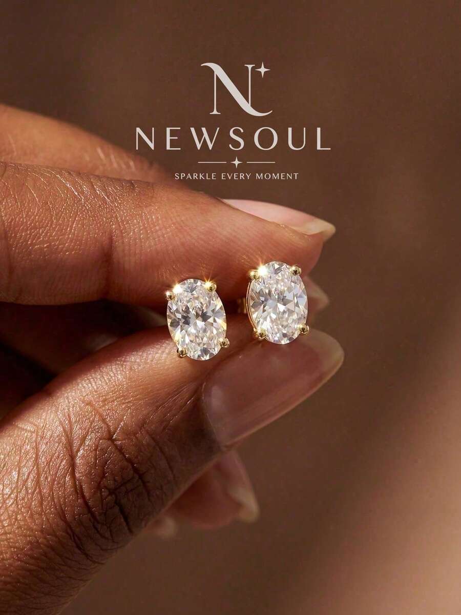 1 Pair 4-Prong Oval 0.5ct-2ct Diamond Earrings, Elegant Romantic Women's Jewelry, High-Quality Birthday Anniversary Girlfriend Gift - Oval Diamond Earrings - View 1
