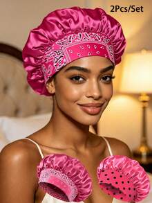 2pcs Women's Amoeba Print Milk Silk Sleep Cap, Lightweight Breathable Hair Protection Night Cap, Large Size Sleep Bonnet (Random Print Pattern) - 2PCS - View 15