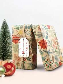 1 Gulungan Kertas Pembungkus Kado Natal Bergaya Pedesaan, Motif Bunga & Daun, Cokelat Kraft, Tanpa Komponen, Tema Pohon & Rusa Kutub, Perlengkapan Seni & Kerajinan, Kertas Jahit - Kertas kemasan - View 4