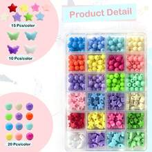 400Pcs Star & Round Acrylic Beads Set, Multicolor DIY Jewelry Making Beads With Storage Box For Bracelet Necklace Craft - A - View 4
