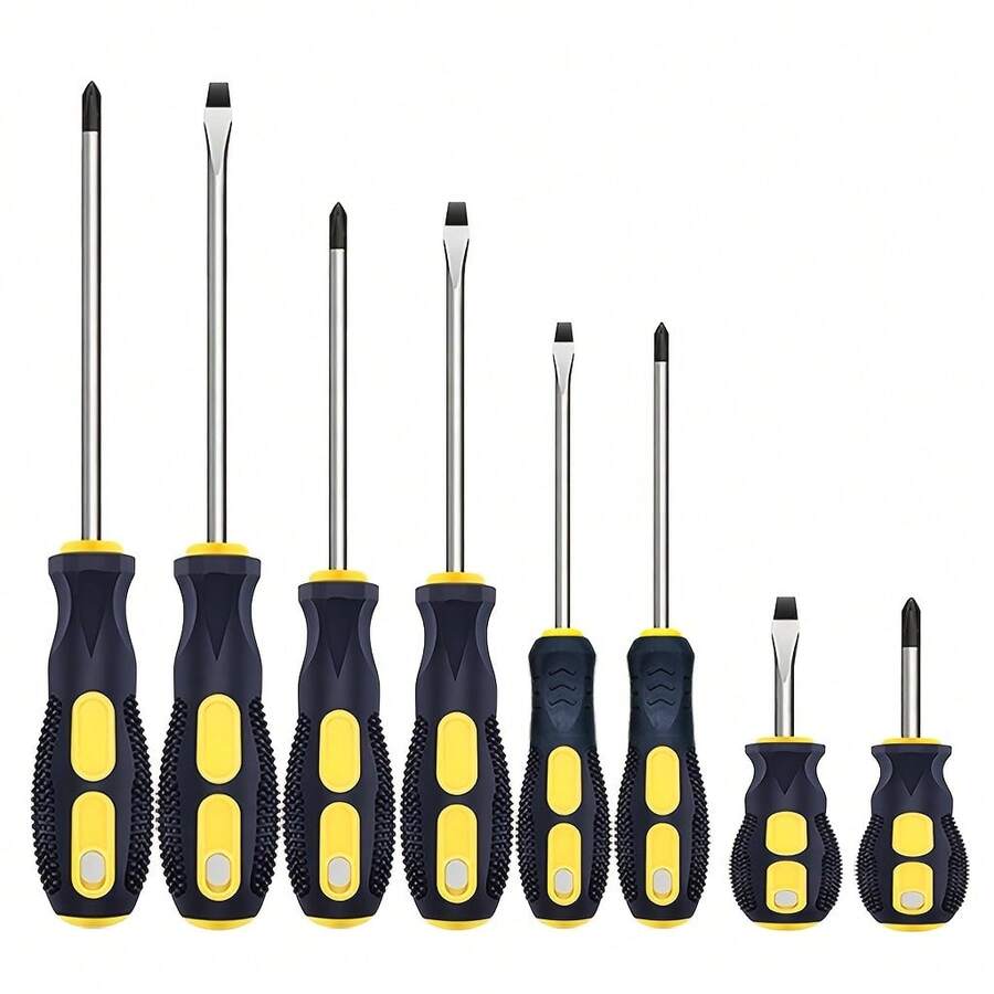 2pcs Long Handle Screwdrivers, Heavy Duty Flat Head And Head, With Strong Magnet, Non-Slip Handle, Manual Tools, Suitable For DIY Home Maintenance And Repair. - 2PCS (1 Flat Head, 1  Head) - View 1