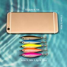 ANFS 5pcs Horizontal Egi Squid Jig Set, Fishing Gear, Shrimp Lure For Saltwater Octopus Cuttlefish Sea Fishing - Multicolor - View 7