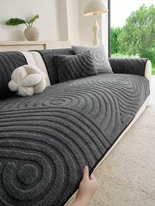 1PC New Thickened Plush Velvet Skin-Friendly Sofa Cover – Machine Washable Pet-Friendly & Stain-Resistant Seat Pad, 3D Water Ripple Jacquard Non-Slip Decorative Sofa Protector Pad, Fits 1, 2, 3, 4-Seater Sofas - Dark Grey - View 4