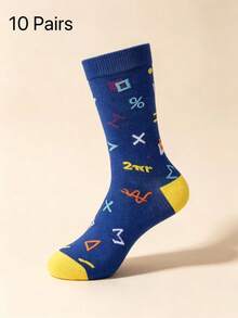 Men's Grey Patchwork Argyle Ribbed Cuff Cotton Sweat-Absorbent Breathable British Business Style Mid-Calf Socks For Office Commute - Multicolor - View 4
