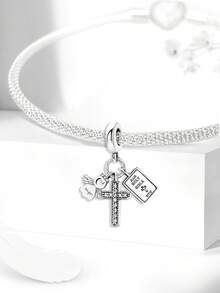 1pc Bible Prayer Cross Series Beaded Pendant, Suitable For DIY Bracelet Women's Jewelry - Silver - View 7