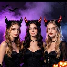 Halloween Party Black Horn Headband Devil Fork Hair Clip Funny Demon Head Hoop Magic Wand Costume Accessory (Minor Shedding Is Normal And Does Not Affect Use) - Multicolor - View 1