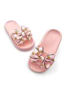 1 Pair Girls Bowknot Decorated Flat Slippers, Lightweight Comfortable Fashion Slippers, Suitable For Indoor And Outdoor Wear - Baby Pink - View 8