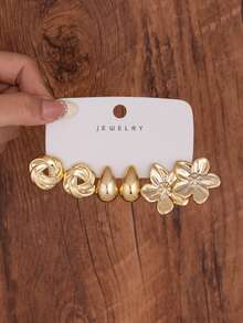 6/18pcs Gold Fashion Women's High-End Earrings Set - Gold - View 8