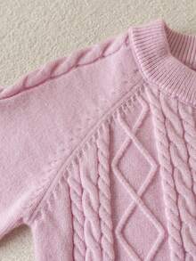 2pcs/Set Baby Girl Sweet 3D Cable & Diamond Pattern Round Neck Ruffle Long Sleeve Knit Sweater And Knit Pants, Elegant Casual Outfit For Daily Wear, School, Spring/Autumn/Winter - Mauve Purple - View 7