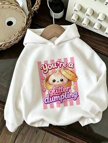 Girls Cute Glitter Dumpling Cartoon Print Hoodie, Casual Soft Long Sleeve Pullover For Little Young Girl - White - View 9