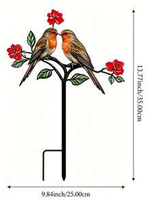1 pieza Estaca de jardín de metal con petirrojo, petirrojo pintado a mano con doble amor y rosa roja, decoración de arte de jardín, adorno de pájaro y flor de hierro resistente a la oxidación para exteriores, decoración de señal de jardín con pareja de pájaros románticos, adecuado para césped, patio, patio trasero, decoración de boda - Multicolor - Ver 8