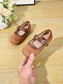 Vintage Color Girls' Shoes, One-Strap Round Toe Soft Sole Baby Walking Shoes, Versatile Children's Leather Shoes - Khaki - View 4