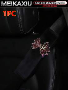 MEIKAXIU 1/2pcs Rhinestone Bling Mesh Bowknot Shoulder Strap Cover, Short Plush Car Seat Belt Shoulder Cover, Seat Belt Decoration, Car Decor Accessories For Women - Rhinestone Mesh Bow - View 11
