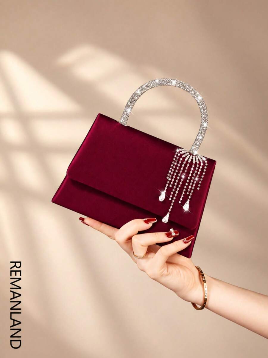 REMANLAND Shiny Evening Clutch, Elegant Fashion Envelope Bag, Rhinestone Embellished Handbag, Women's Wedding Party Ball Clutch