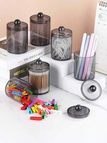 Dispenser Holder, 10oz Transparent Plastic Jar Set For Bathroom Storage & Organizing, Vanity Makeup Organizer Box Home Bathroom Decor Bathroom Organizer Fall Decor Makeup Organizer Back To School - Multicolor - View 5