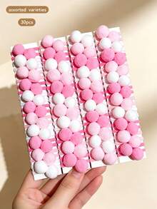 30pcs Colorful Pom Pom Hair Ties, Sweet Style Cute Hair Scrunchies Suitable For Daily Wear Hair Accessories - Multicolor - View 1