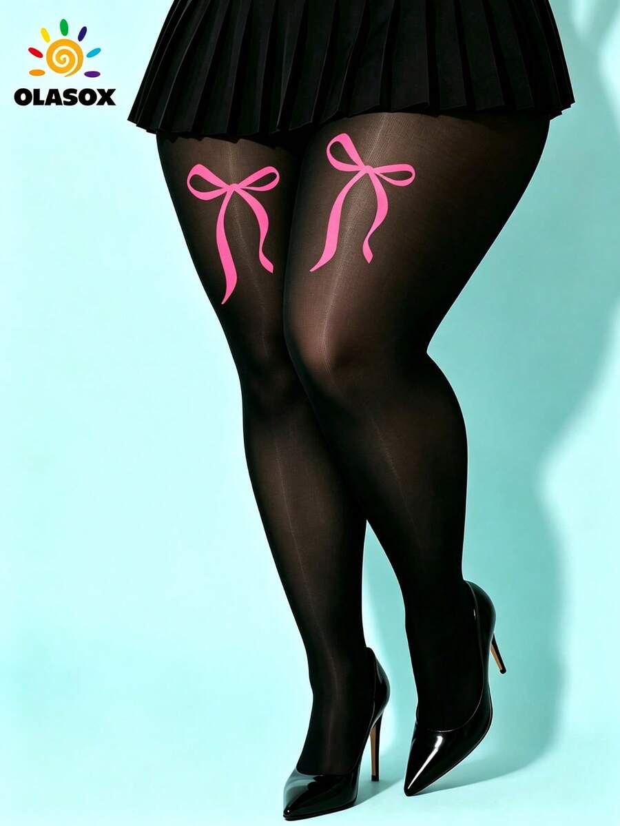 1pc Women's Pantvhose Tiahts.,Sexy Black SheerTights With Pink Bow Pattern Transparent Stockings,Colorful, Perfect For Parties,Cute Daily Date - Multicolor - View 1