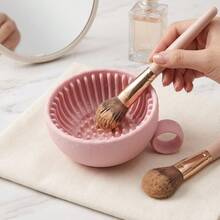 1 Set Silicone Makeup Brush Cleaning Bowl And Drying Rack Set, Portable Makeup Brush Cleaning Bowl With Mesh Storage Rack, Quick Drying Organizer, Essential Travel Beauty Tool, Suitable For Sponges, Makeup Brushes And More - A - View 3