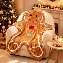 Christmas Plush Blanket Gingerbread Man Design Flannel Throw, Soft And Comfortable, Suitable For Christmas Holiday Home Chair Sofa Bed - Multicolor - View 2