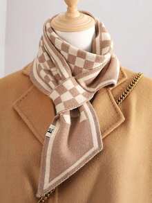 1 buah Syal Panjang Rajut Wanita Motif Papan Catur Vintage Kecil Gaya Slouchy Serbaguna Tebal Hangat Dekoratif Penghangat Leher Cocok untuk Penggunaan Sehari-hari - MultiWarna - View 1