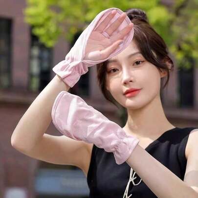 1 Pair Ice Silk Breathable Sun Protection Gloves, With Adjustable Elastic Cuff That Won't Constrict Hands, Perfect For Women's Outdoor Use, UV Protection, Suitable For Driving, Cycling, Hiking, Climbing, Fishing, Etc., Essential Sun Protection Accessory