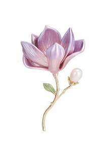 High-End Magnolia Brooch, Chinese Style Brooch, Cheongsam Clothing Accessory, Vintage Style Brooch, Enamel Inlaid Brooch Wholesale - Purple - View 7