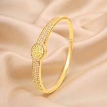 5/1pcsLuxury Gold‑Tone Stainless Steel Stackable Bangle Set, Bring You Multiple Styling Options - Gold - View 12