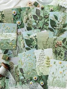 1/23pcs Vintage Botanical Floral Leaf DIY Scrapbook Background Paper, Background Paper, Planner Material Paper, Children's Material Paper, Paper Products, Floral Theme, Back To School Season, Random Style. - Multicolor - View 2