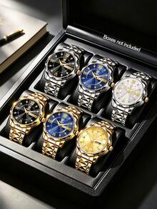 1/3/6pcs Business Dual Time Display Men's Watch Set, Premium Versatile Daily Wear, Best Gift Choice For Father, Boyfriend - Multicolor - View 2
