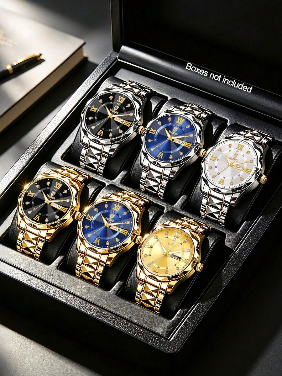 1/3/6pcs Business Dual Time Display Men's Watch Set, Premium Versatile Daily Wear, Best Gift Choice For Father, Boyfriend