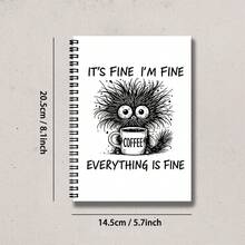 A5 Funny "Coffee Cat" Spiral Bound Notebook (100 Pages), Printed With "Everything Is Fine" Text, Suitable For Students And Office Use, Quirky Style Notepad - Lined Book - View 5