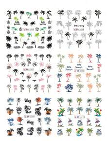 12/6/1pc Random Style Tropical Plant Coconut Tree Nail Stickers, Vacation Style Leaf Beach Nail Art Stickers, Self-Adhesive Nail Decoration Stickers - Multicolor - View 8