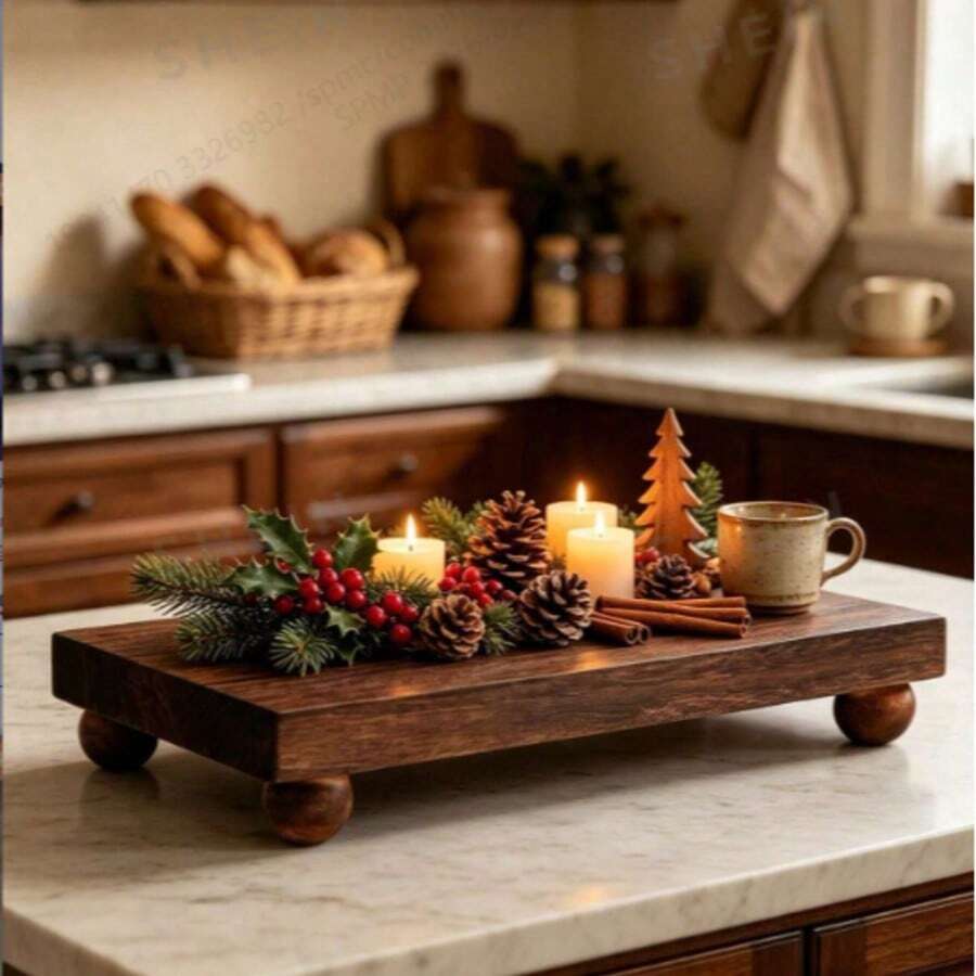 1pc Wooden Base Kitchen Tray, Farmhouse Style Wooden Base Riser - Multicolor - View 1