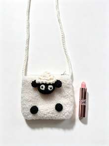 Mini Handmade Crochet 3D Sheep Plush Crossbody Bag Coin Purse - White - View 2