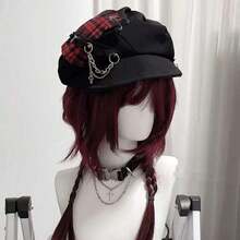 1pc Halloween Subculture Punk Cross Dark Plaid Cloud Soft Brim Y2K Beret - Multicolor - View 4