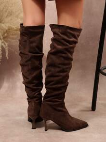 New Women's Fashion Elegant Pointed Toe High Heel Slouch Boots With Inner Zipper Over-The-Knee Slimming Boots - Coffee Brown - View 6
