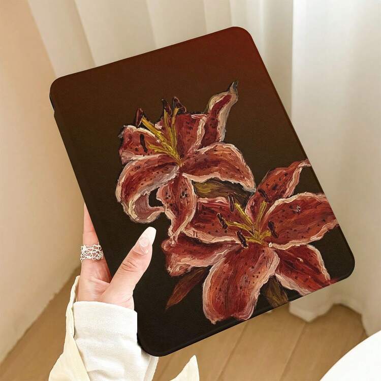 Casing Pelindung Tablet Motif Bunga Lili dengan Efek Lukisan, Slot Pena Terintegrasi, Dilengkapi Stand, Kompatibel dengan Honor 8/9/10/X8/X8A/X9/X8Pro/X9Pro dan Model Lainnya/ MatePad SE 11 Inch/MatePad 11 Inch/11.5 Inch, MatePad Pro/, Apple Generasi ke-10/11 2025 (A16), Galaxy Tab A7/A9 dan Model Populer Lainnya - Gaya 77 - View 1