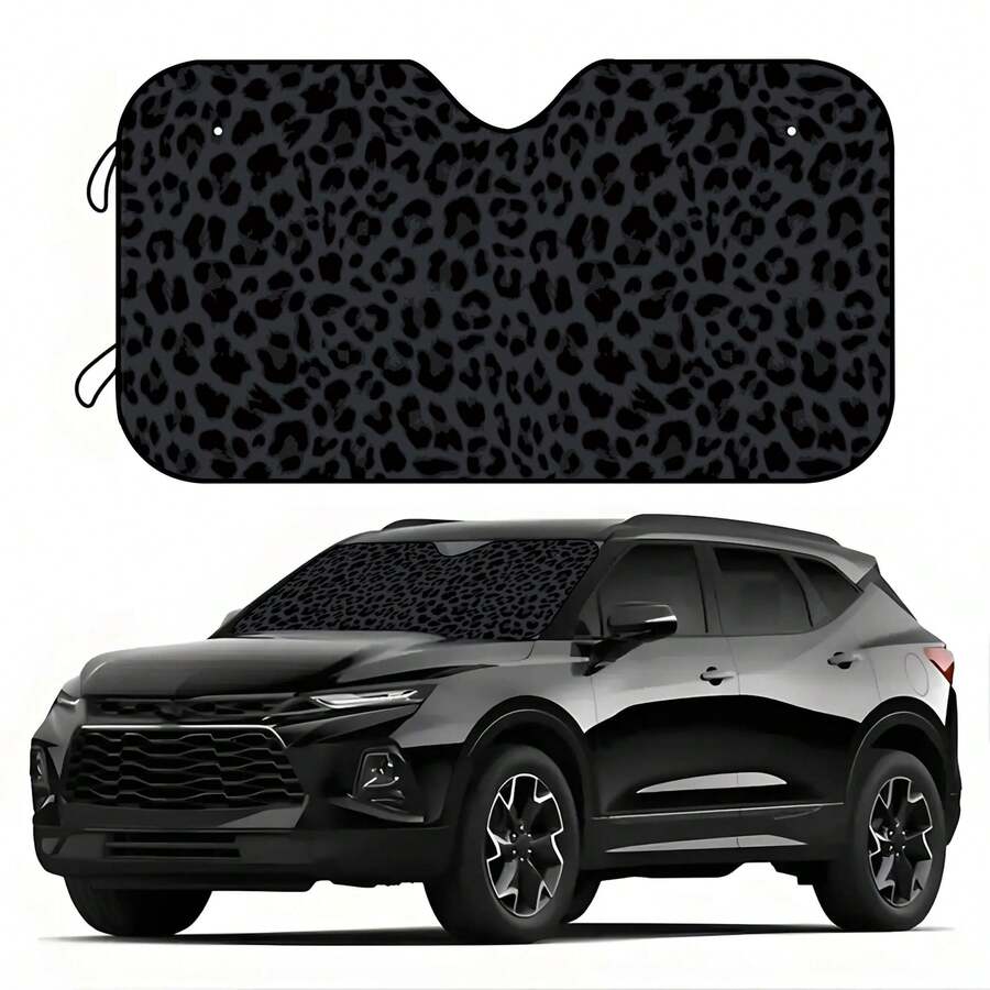 1pc Black Leopard Print Car Front Windshield Sun Shade, Decorative Vehicle Sun Visor, UV Reflector, Sun Protection Cover To Keep Car Cool - Sunshade - View 1