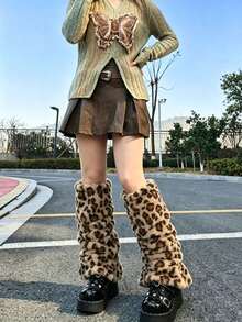 Leopard Print Plush Leg Warmers Y2K Fluffy Loose Boot Covers Vintage Street Style Winter Leg Socks - Multicolor - View 6