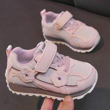Girls' Floral Decor Hook & Loop Sneakers, Non-Slip Soft Sole Breathable Mesh, Suitable For Dresses And Casual Pants, Perfect For Outings, School And Daily Wear - Pink - View 5