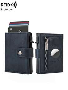 1pc Pop Up RFID Blocking Wallet, AirTag Compatible Card Case, Snap Button, Zipper Coin Pocket, ID Window For Men (AirTag Not Included) - Multicolor - View 9