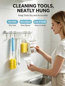 Drill-Free Sliding Hook Hanging Bar, Damage-Free Wall And Cabinet Installation Rack With Detachable And Sliding Hooks, Customizable Hanging Layout, Suitable For Kitchen Utensils, Bathroom Towels, Dorm Accessories, 1pc - View 4