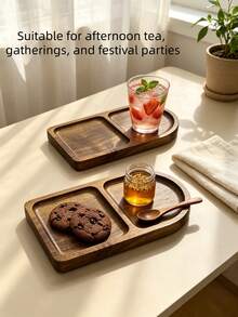1/2/3 Compartment Divided Tray, Cheese & Milk Plate, Snack Tray, Wooden Breakfast Tray, Suitable For Nuts, Fruit, Cookies, Coffee, Decorative Party Serving Tray, Suitable For Afternoon Tea, Office Desk, Home Gathering - View 6