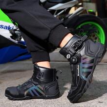 新款男士休閒機車靴，適合戰鬥穿著，時尚機車鞋，騎行鞋，配有旋轉扣，PU鞋面機車鞋 - 黑色 - 查看 3